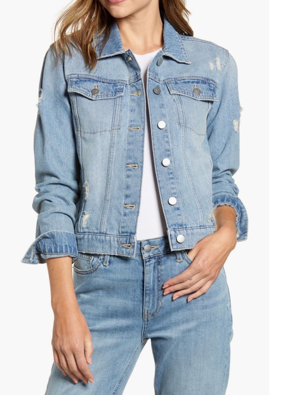 Rachel Parcell Light Blue Distressed Denim Jacket